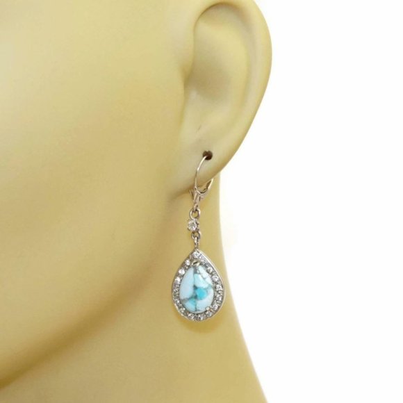 Estate Diamond Turquoise 14k White Gold Earrings - Picture 2 of 5